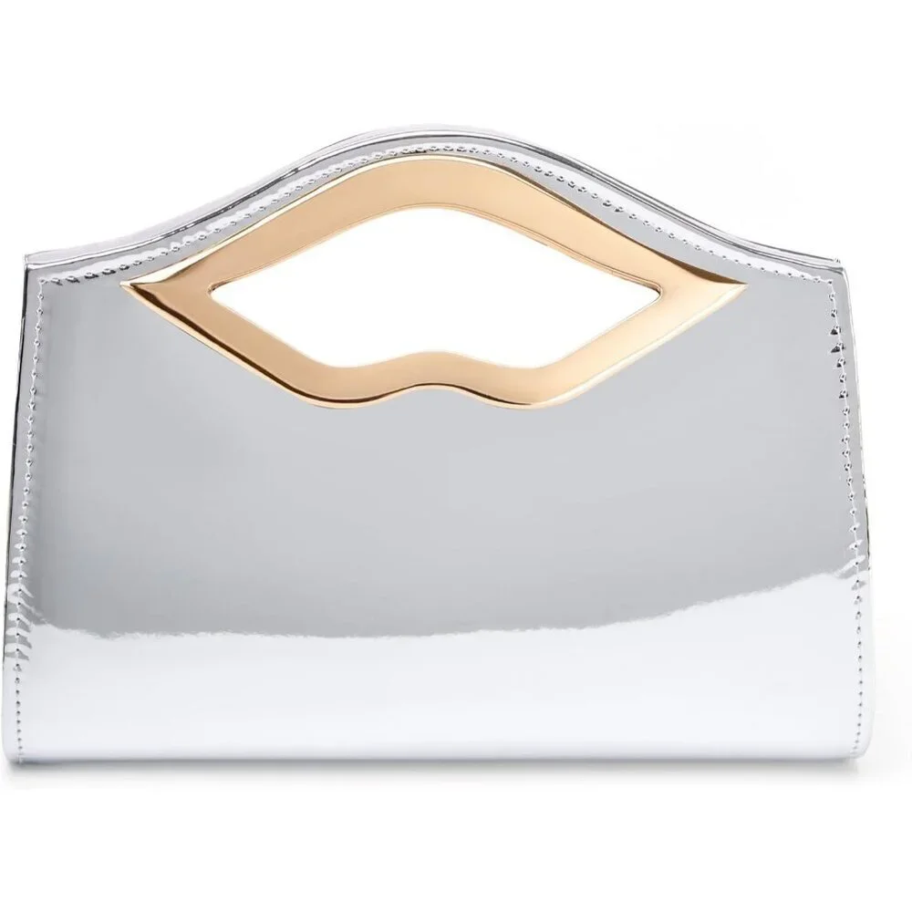 Women's Silver PU Leather Acrylic Hardware Glossy Hard Shell Party Formal Clutch
